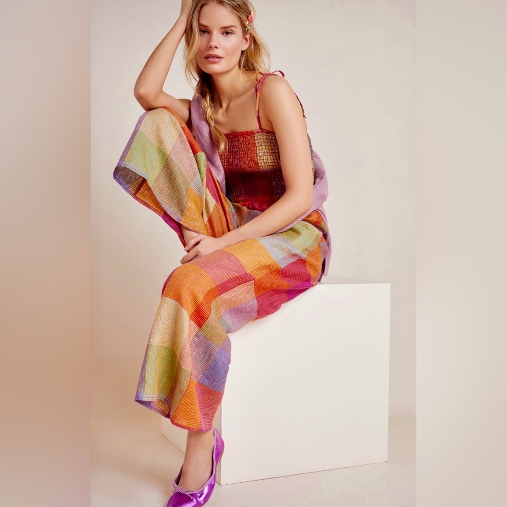 Anthropologie Sierra Smocked Linen Jumpsuit